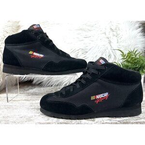 FASTLANE NASCAR Racing Mid Sneakers Men's 11 Black Suede Goodyear Aquatred Retro